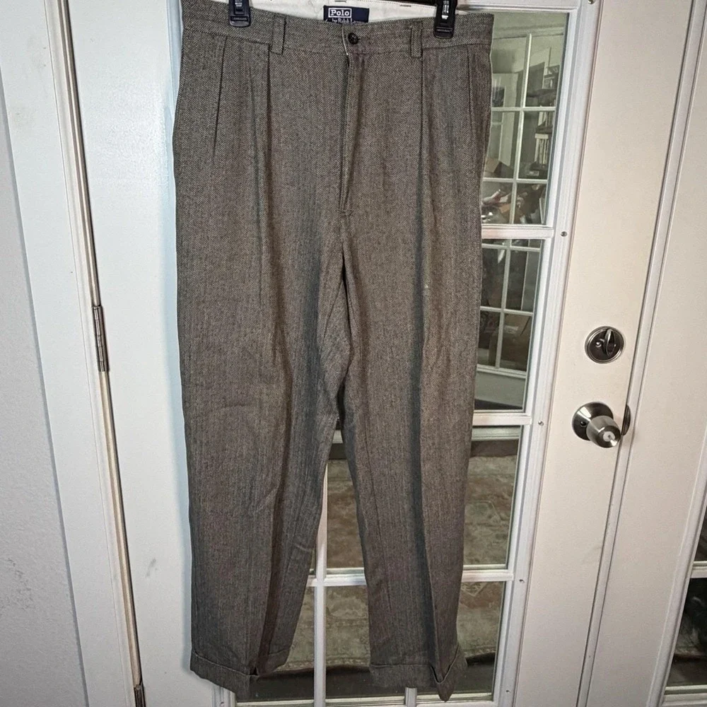 Vintage Polo Ralph Lauren Herringbone Pleated Pants Men's 34x32 Cuffed